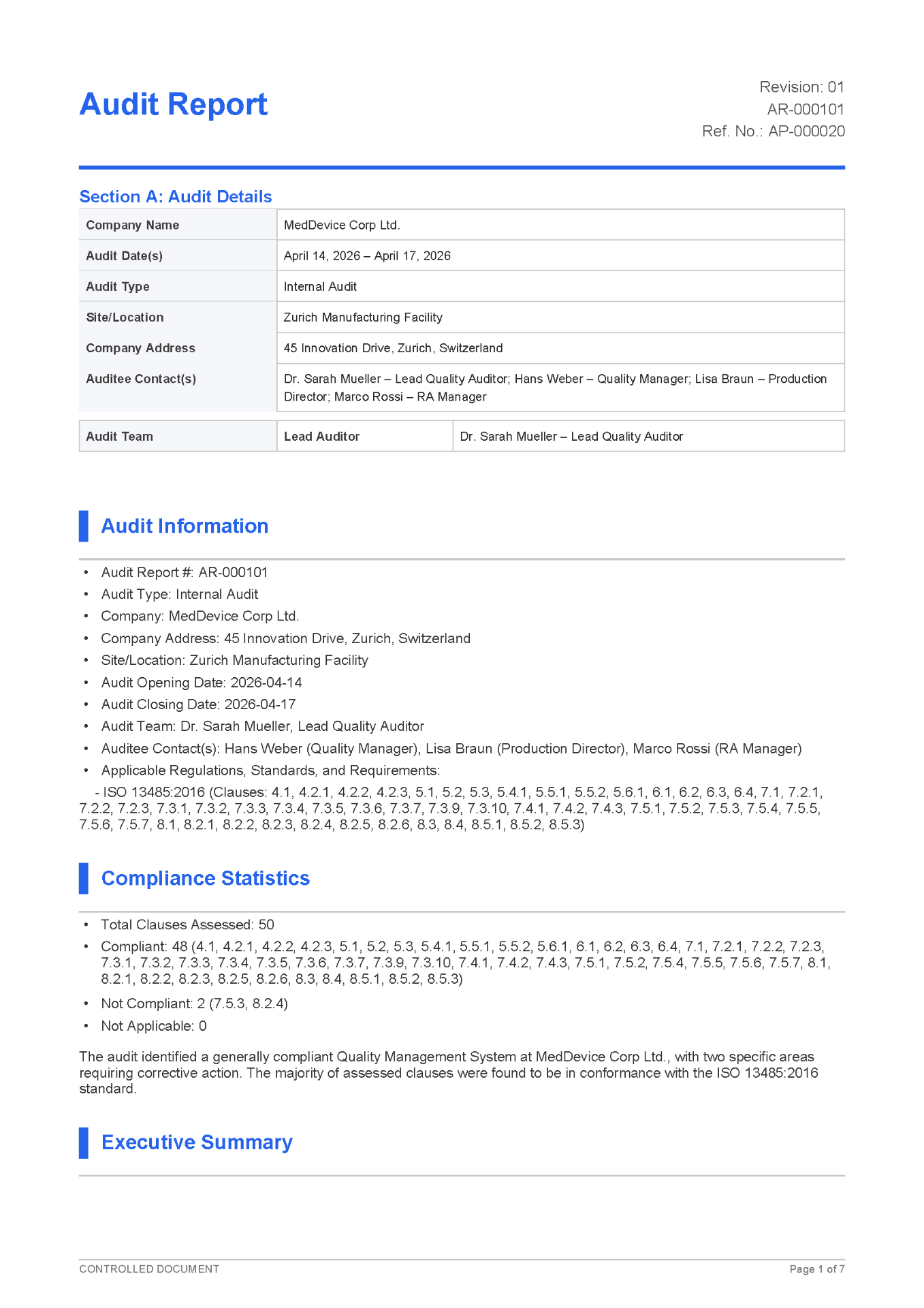 Sample Audit Update ISO 13485 & MDSAP Audit Software | HAVGATE